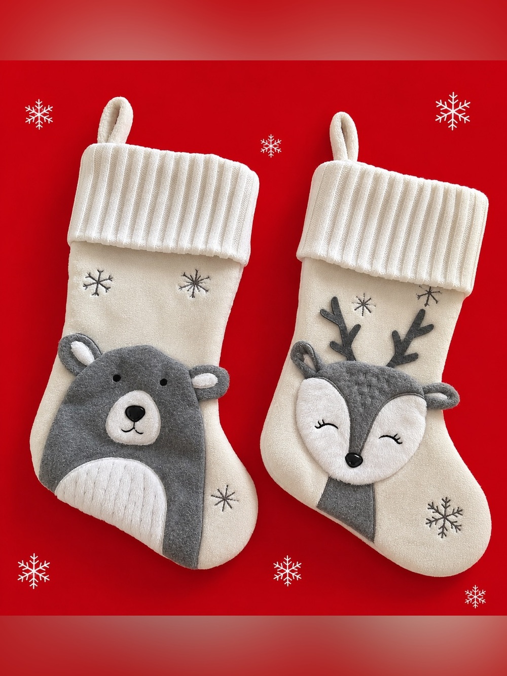 Hobby Lobby Woodland Animals Plush Bear and Deer Christmas Stockings.